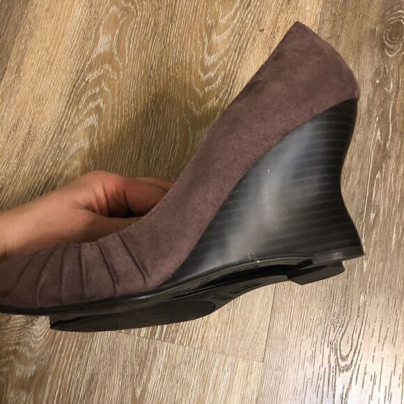 Fioni Dusty Purple Suede peep toe Wedge shoe 9 - Picture 11 of 13